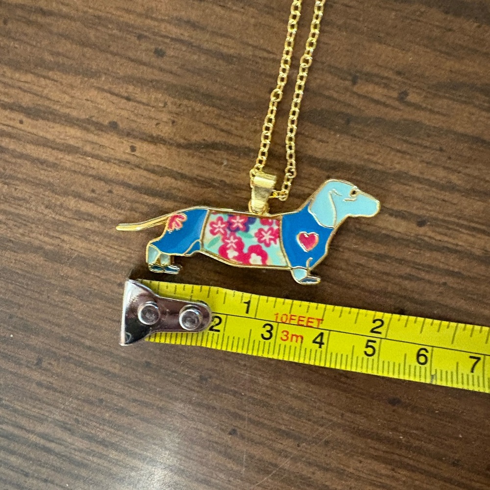 Anthropologie Blue and Gold Dachshund Necklace - Picture 2 of 3